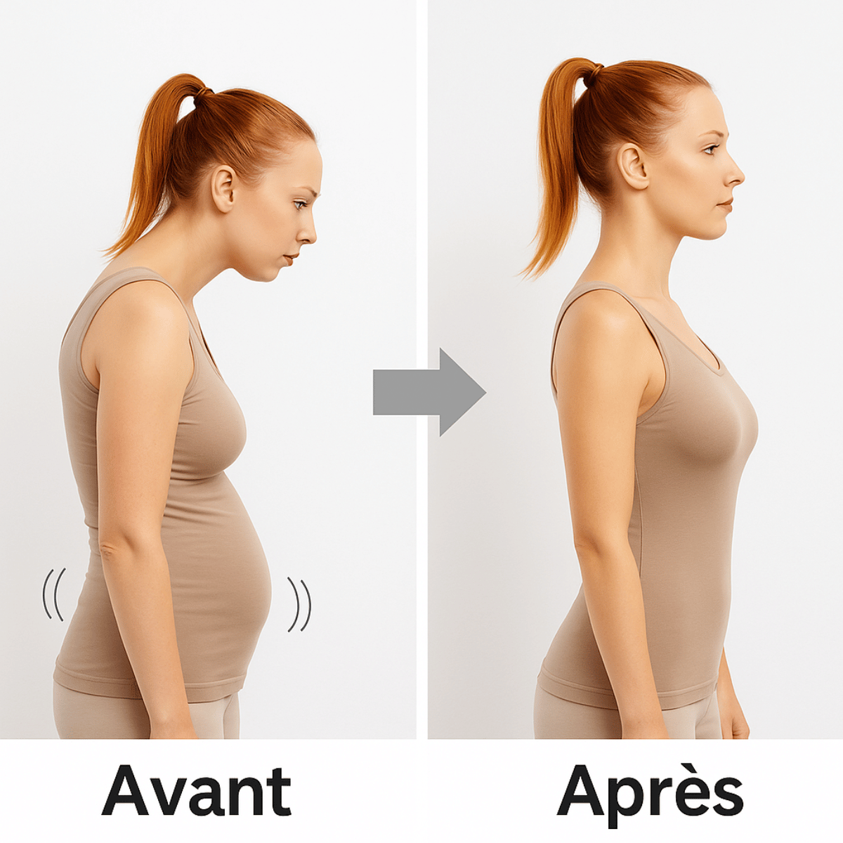 avant apres maintien posture femme